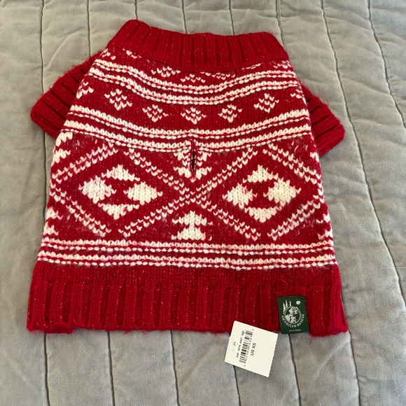 American Eagle Fair Isle Sweater Crew Neck  Red & White Knit Bonus dog sweater - Picture 11 of 13